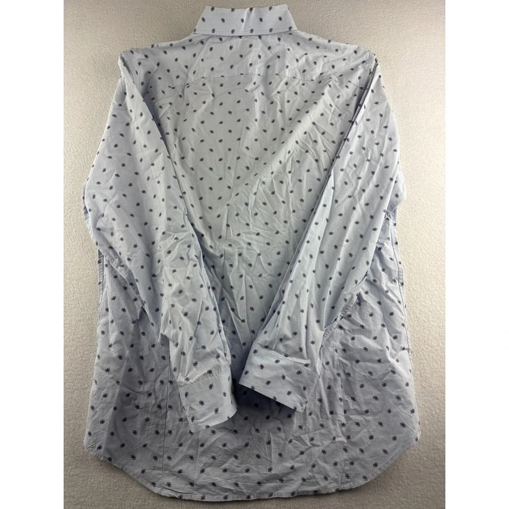 Banana Republic Grant Fit Mens Large Blue Geometric 120s Supima‎ Cotton Shirt